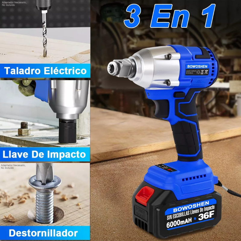 Llave de Impacto Eléctrica 3 en 1 - Potente Motor de Cobre con 2 Batería