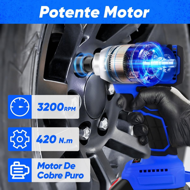 Llave de Impacto Eléctrica 3 en 1 - Potente Motor de Cobre con 2 Batería