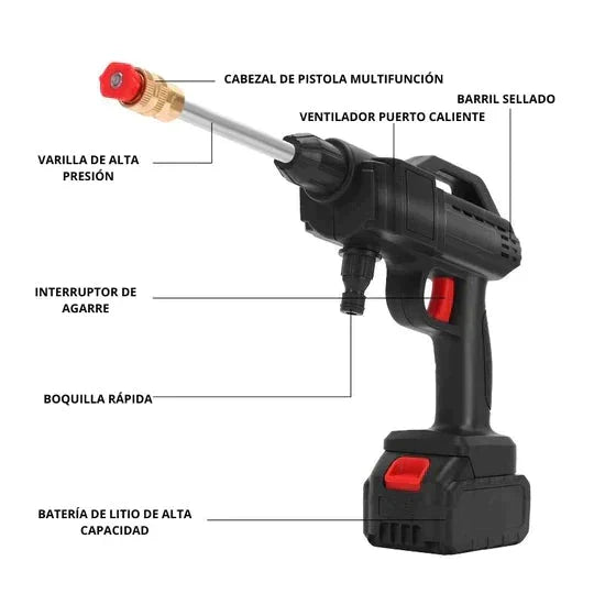 HIDROLAVADORA Portátil de Alta Presión 48v + 2 Baterias + Maletín Con Accesorios